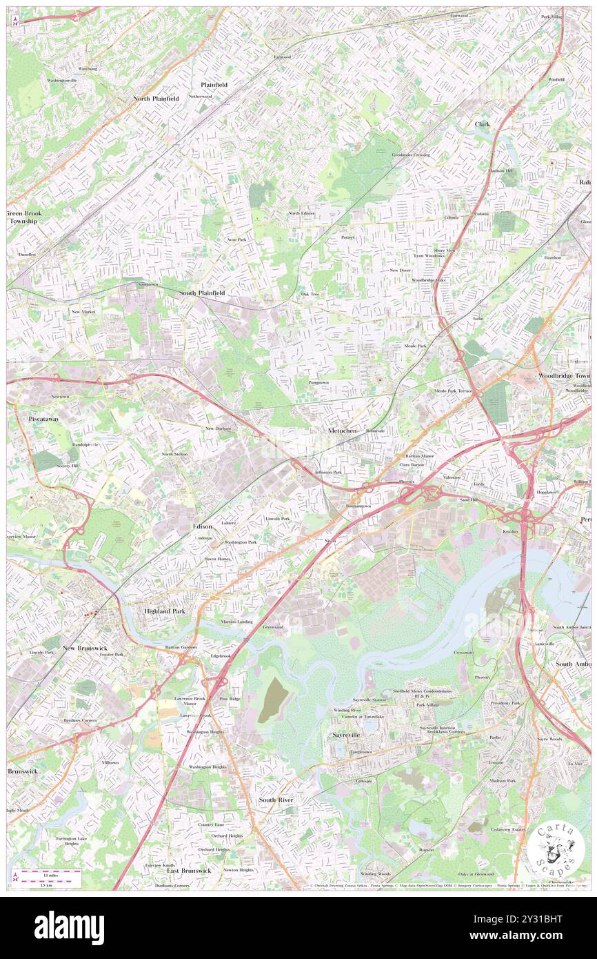 Edison, Middlesex County, US, United States, New Jersey, N 40 31' 7'', S 74 24' 43'', map, Cartascapes Map published in 2024. Explore Cartascapes, a map revealing Earth's diverse landscapes, cultures, and ecosystems. Journey through time and space, discovering the interconnectedness of our planet's past, present, and future. Stock Photo