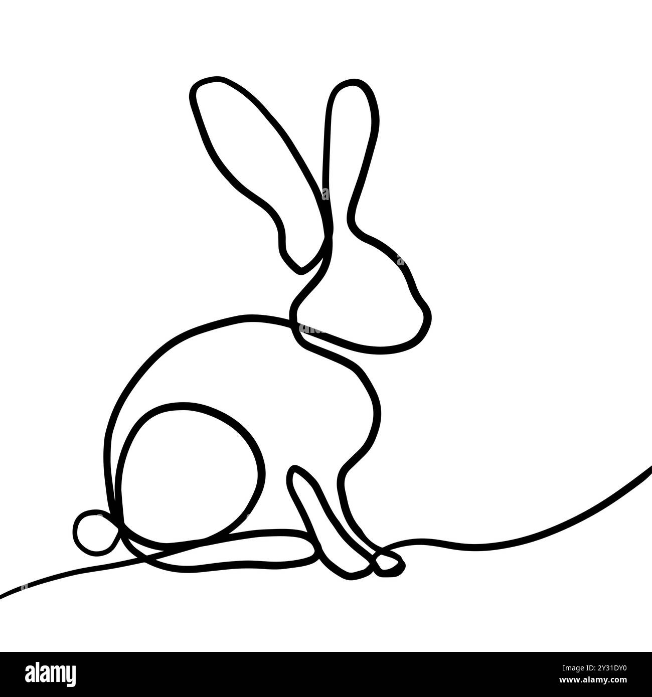 Rabbit banner one line linear. Happy Easter card. black bunny . hand ...