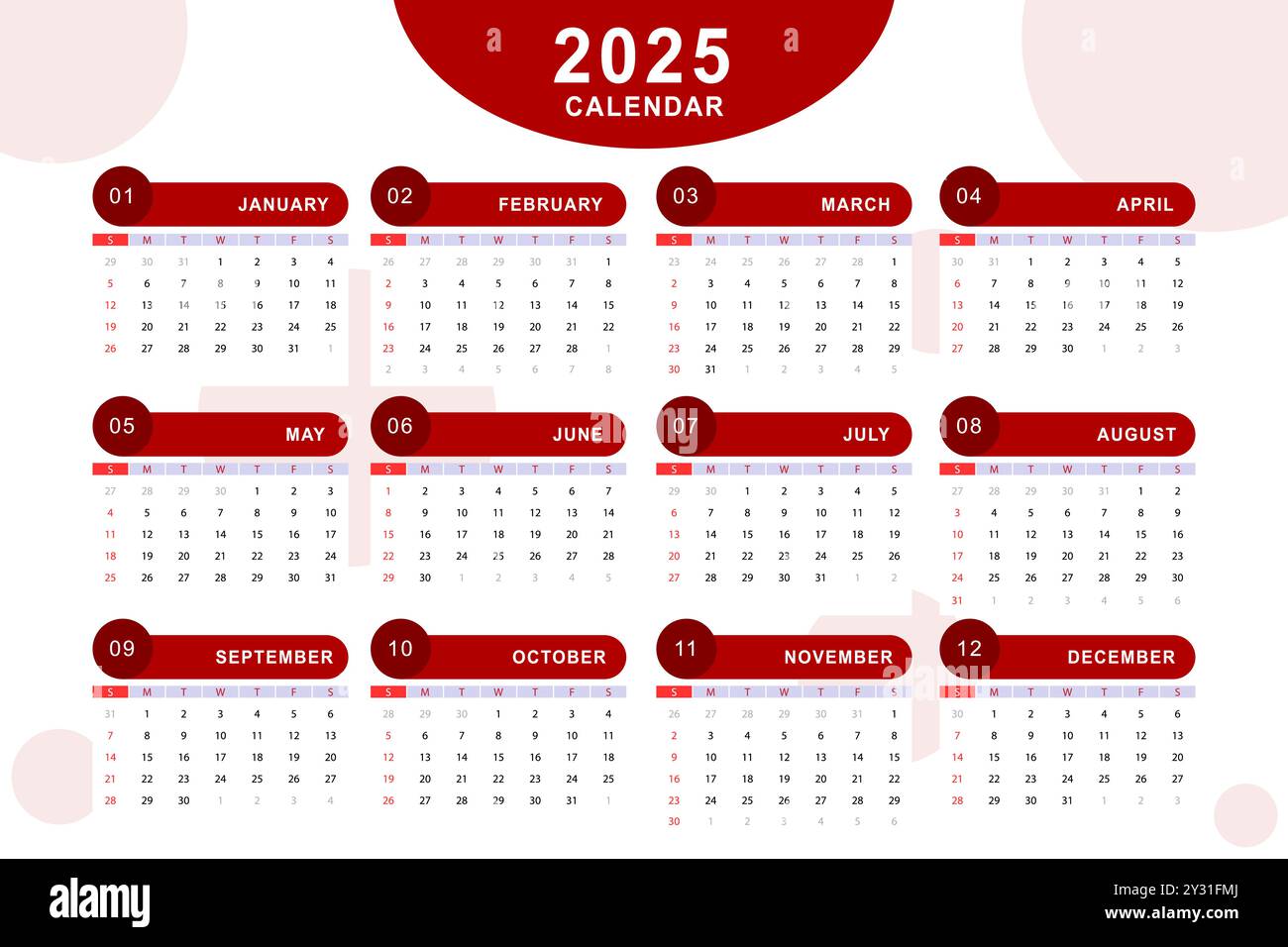 Monthly calendar template of year 2025. Vector design Stock Vector Image & Art Alamy