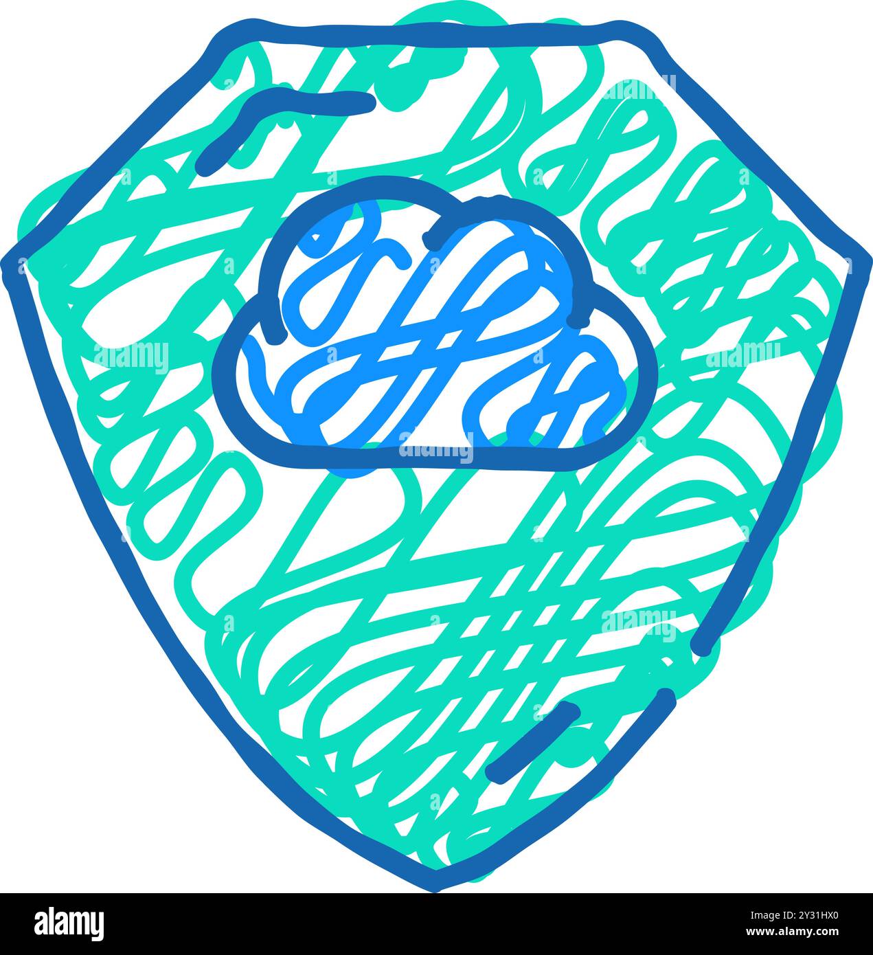 cloud storage protection shield icon doodle illustration Stock Vector ...