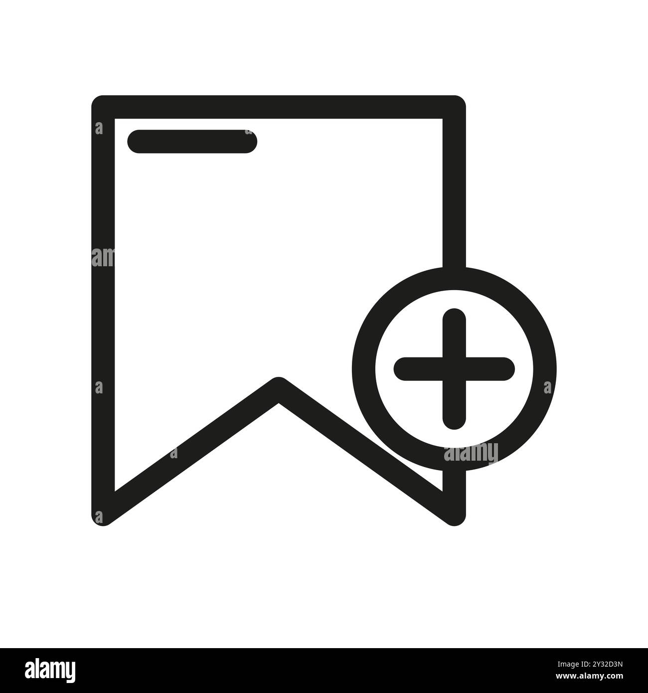 Bookmark icon design. Simple plus symbol. Minimalist vector style. Black outline graphic. Stock Vector