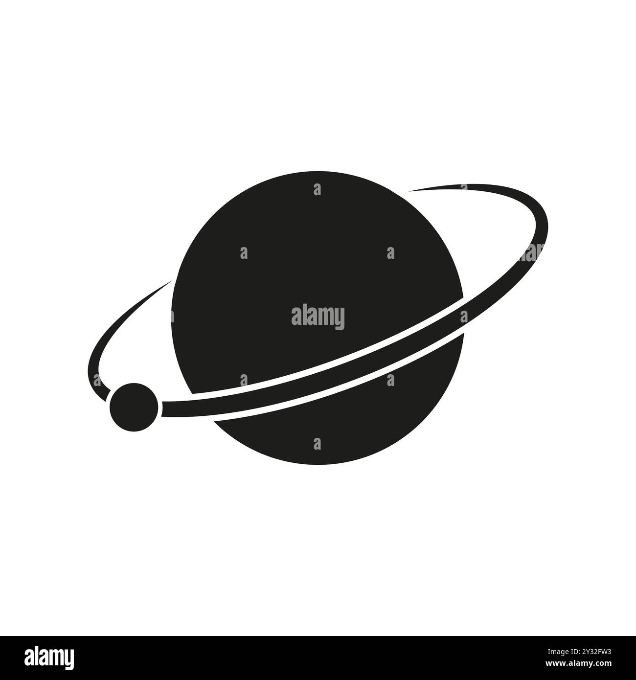 Planet with rings icon. Celestial body graphic. Simplified Saturn-like symbol. Black and white vector. Stock Vector