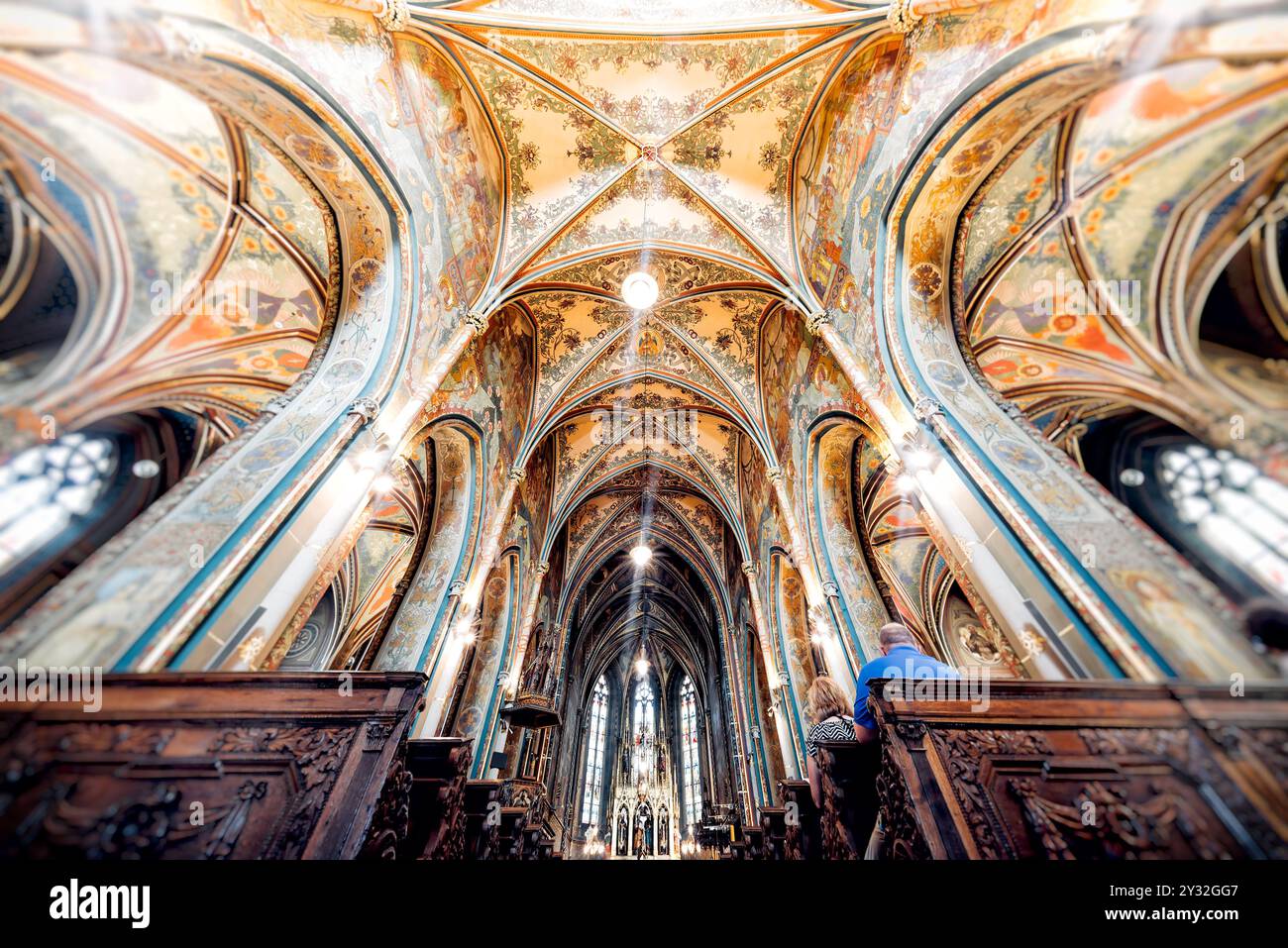 The Interior of The Basilica of Saints Peter and Paul. Vysehrad Fortress, Prague, Czech Republic Stock Photo