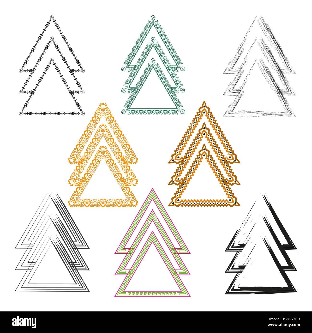 Triangle tree icons. Geometric ornament pattern. Abstract decorative design. Colorful vector style. Stock Vector