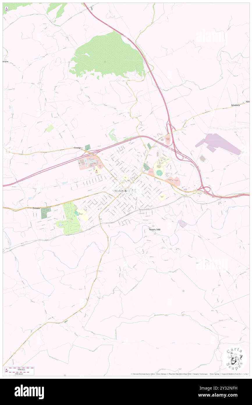 Wytheville, Wythe County, US, United States, Virginia, N 36 56' 54'', S 81 5' 5'', map, Cartascapes Map published in 2024. Explore Cartascapes, a map revealing Earth's diverse landscapes, cultures, and ecosystems. Journey through time and space, discovering the interconnectedness of our planet's past, present, and future. Stock Photo