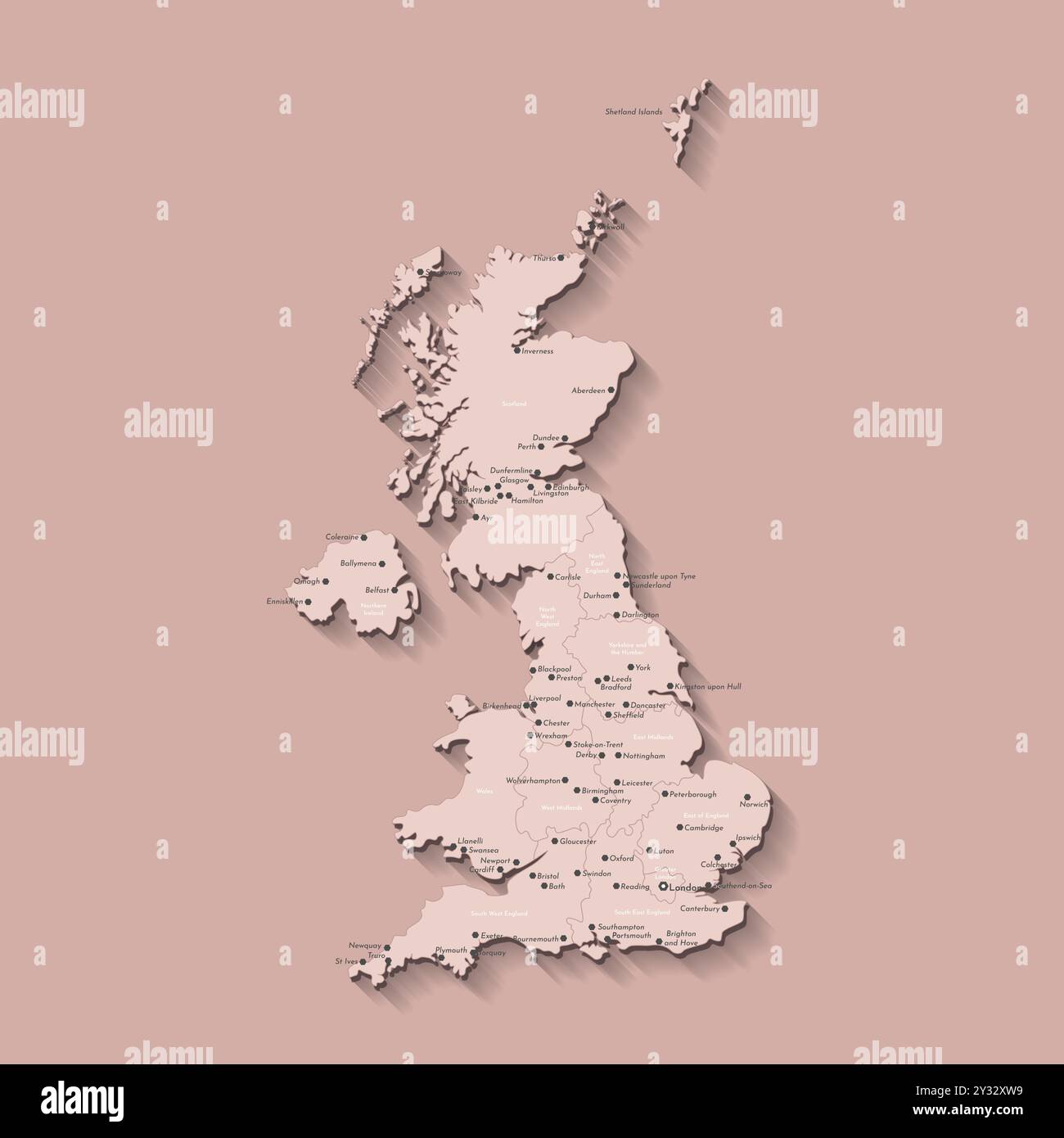 Vector modern isolated illustration. Simplified administrative map of United Kingdom of Great Britain and Northern Ireland. Beige shapes. Names of UK Stock Vector