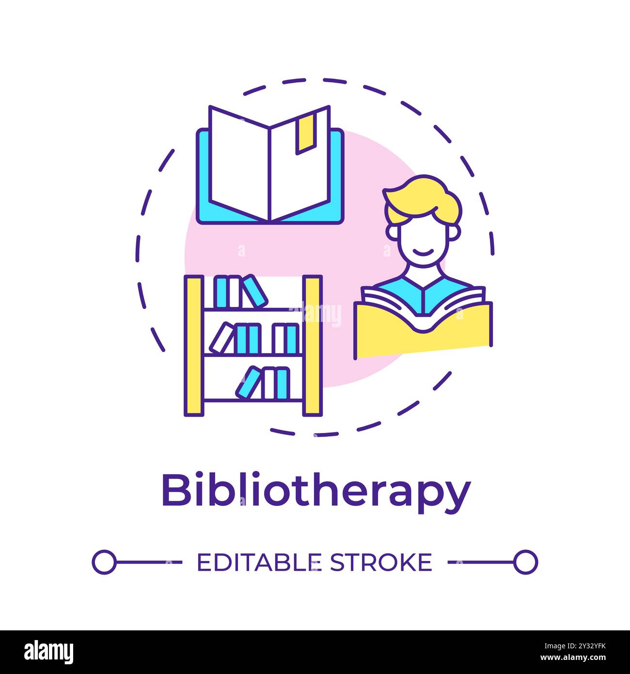 Bibliotherapy multi color concept icon Stock Vector