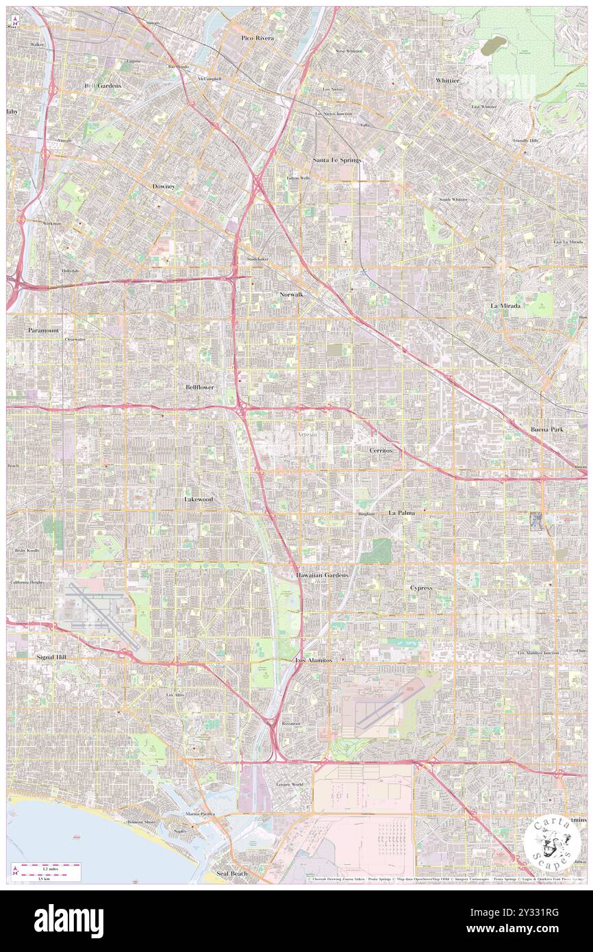 Artesia, Los Angeles County, US, United States, California, N 33 51' 57'', S 118 4' 59'', map, Cartascapes Map published in 2024. Explore Cartascapes, a map revealing Earth's diverse landscapes, cultures, and ecosystems. Journey through time and space, discovering the interconnectedness of our planet's past, present, and future. Stock Photo