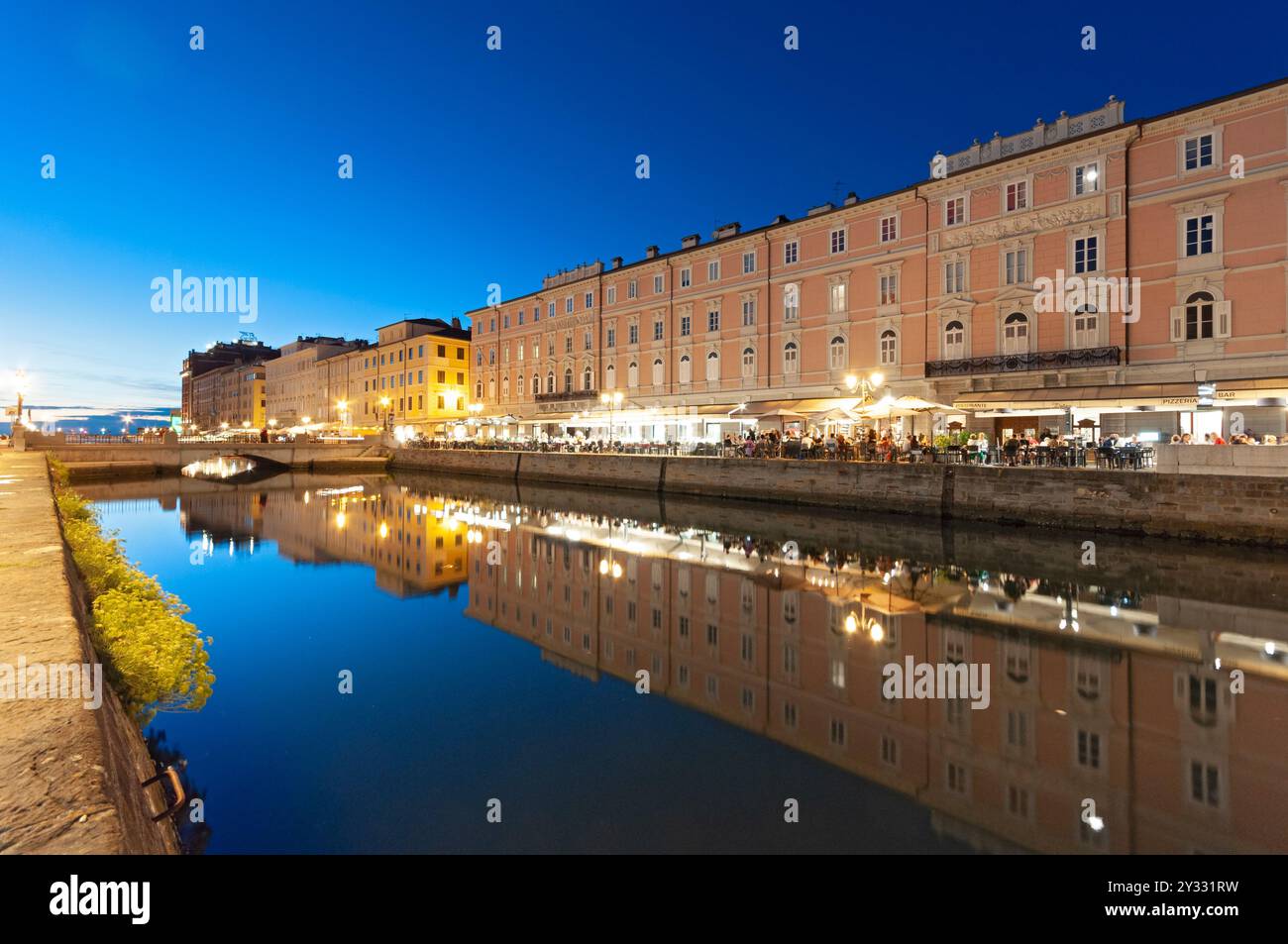 Italy, Friuli Venezia Giulia, Trieste,  Canal Grande, Great Canal at Night Stock Photo