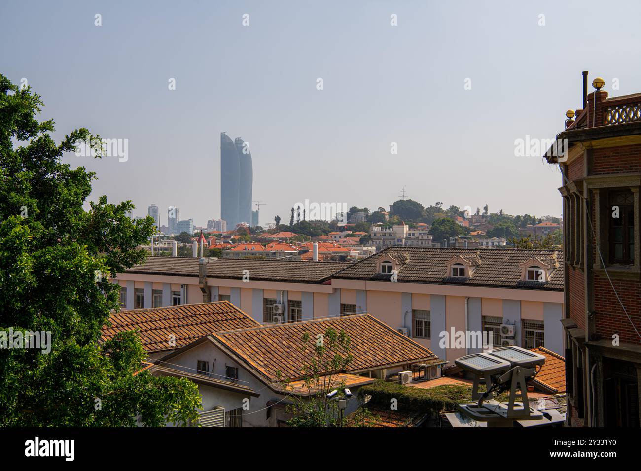 Panoramic Architecture and Urban Scenery of Gulangyu Island in Xiamen City, China, copy space for text Stock Photo