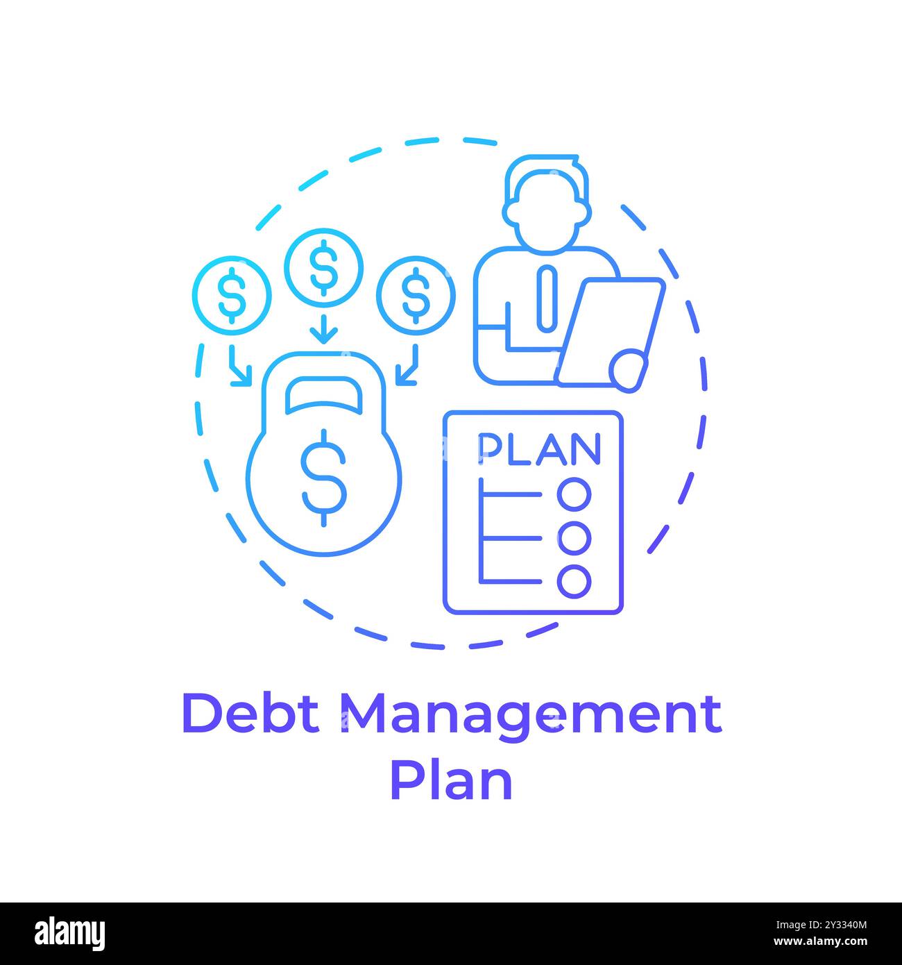 Debt management plan blue gradient concept icon Stock Vector