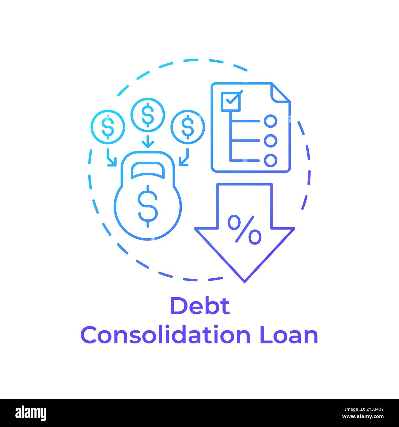 Debt consolidation loan blue gradient concept icon Stock Vector