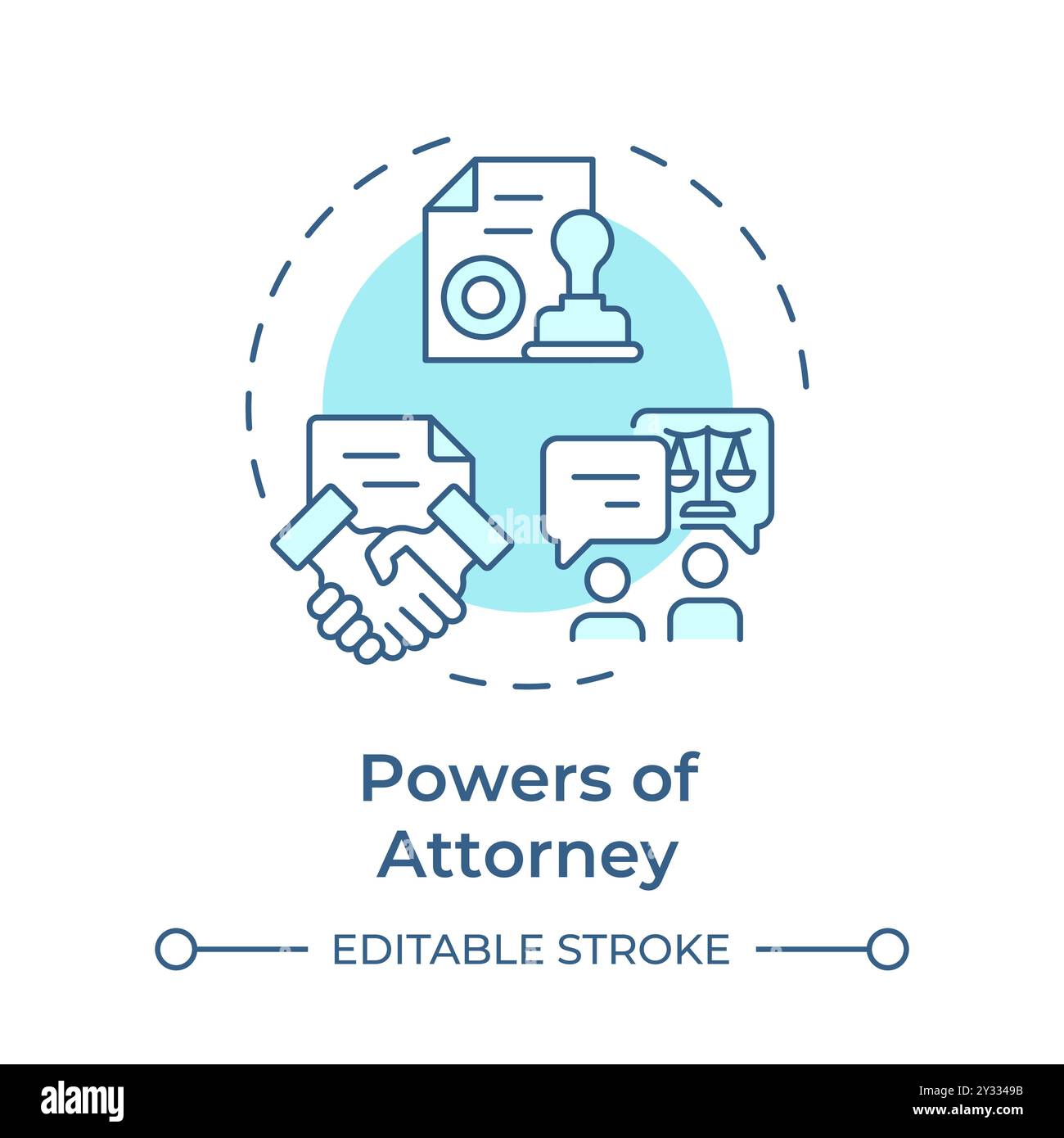 Powers of attorney soft blue concept icon Stock Vector