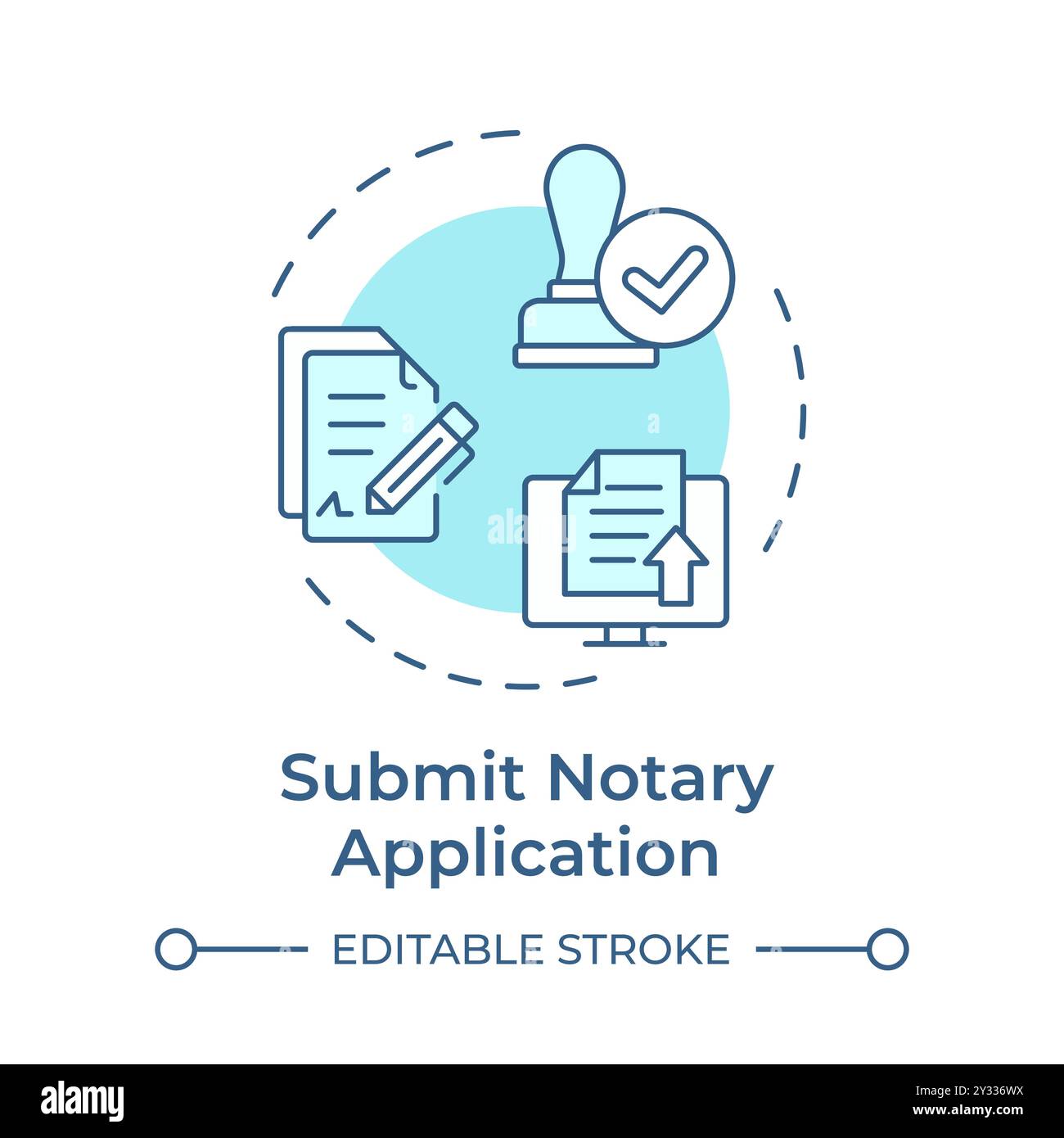 Submit notary application soft blue concept icon Stock Vector