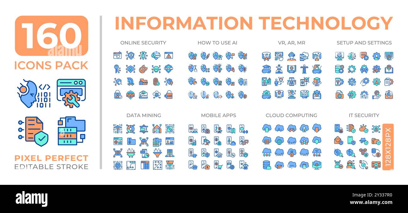Information technology colorful icons set collection Stock Vector