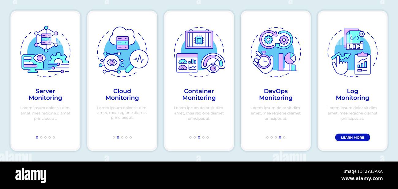 Monitoring types onboarding mobile app screen Stock Vector