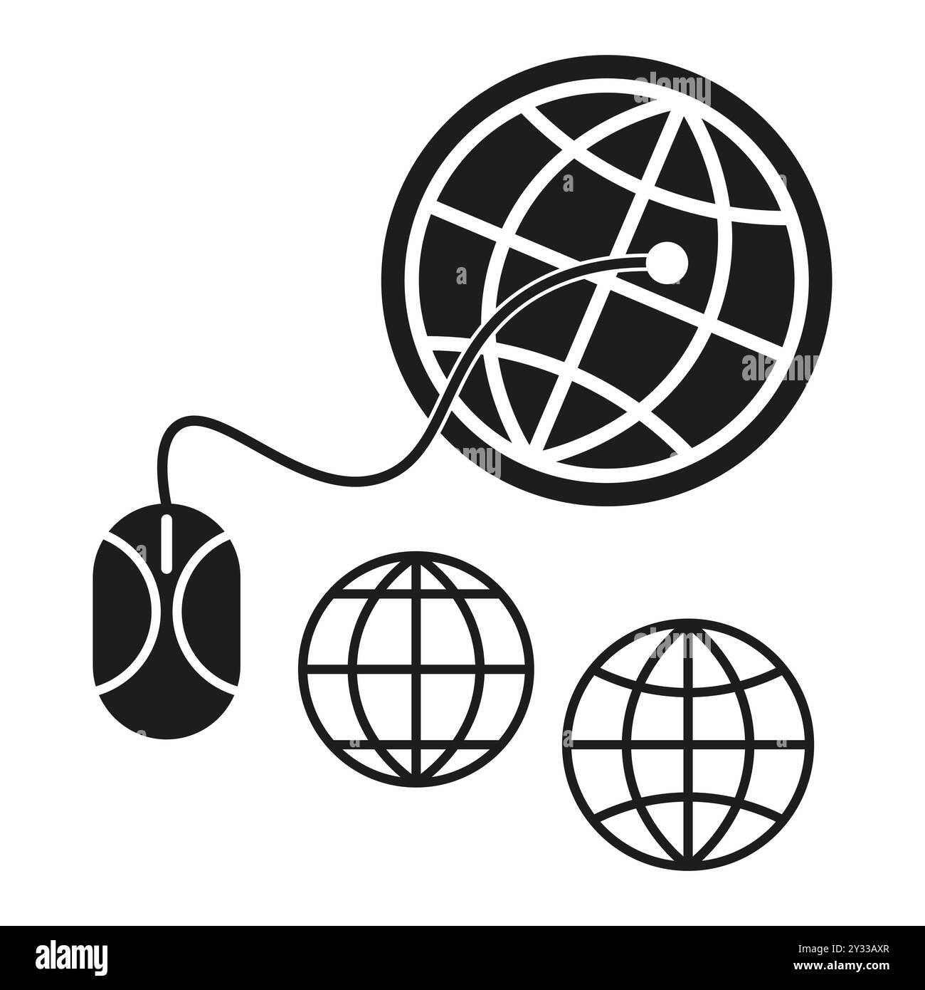 Globe and mouse icons. Internet connection symbols. Black and white ...