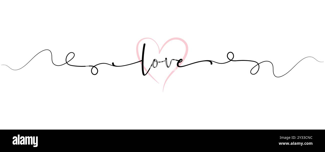 LOVE word hand drawn lettering. Modern script love text. Valentine Day Design for shirt, poster, banner. wavy line pattern with abstract squiggles. Stock Vector