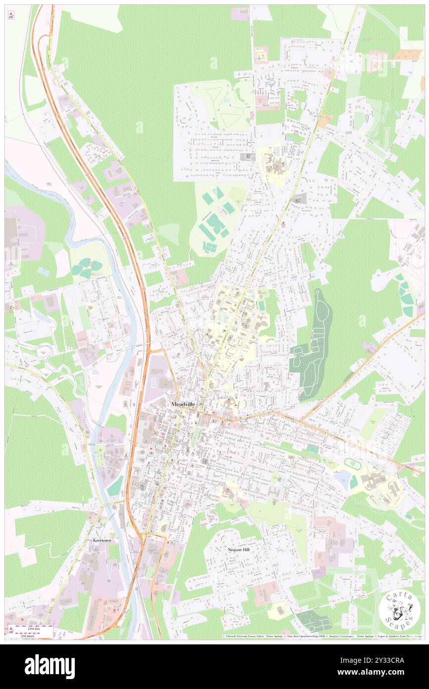 Meadville, Crawford County, US, United States, Pennsylvania, N 41 38' 29'', S 80 9' 5'', map, Cartascapes Map published in 2024. Explore Cartascapes, a map revealing Earth's diverse landscapes, cultures, and ecosystems. Journey through time and space, discovering the interconnectedness of our planet's past, present, and future. Stock Photo