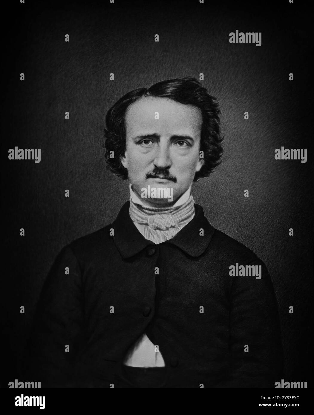 Edgar Allan Poe portrait (1809-1849)  Poe was an american writer, poet, editor, and literary critic - Drawing made from the “Ultima Thule” daguerreotype - Mathew Brady Stock Photo