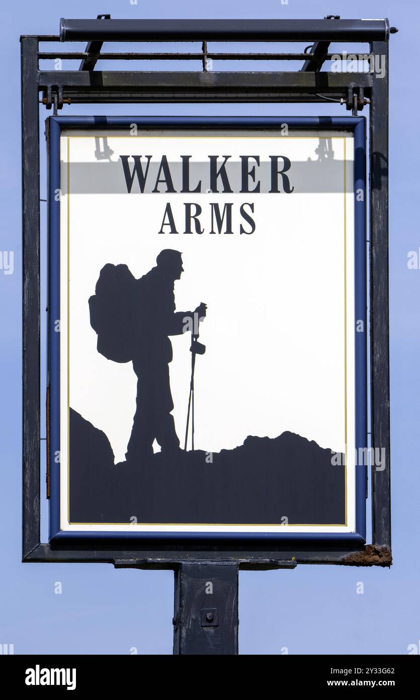 Traditional hanging pub sign at The Walker Arms public house,  Station Road, New Milton, Hampshire, England, UK Stock Photo