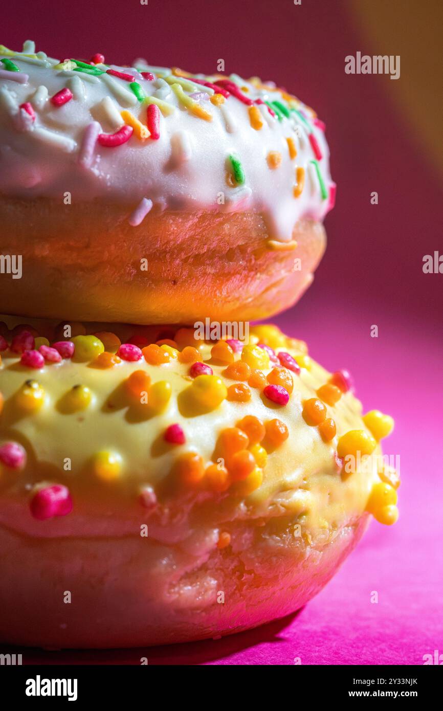 Close up glazed donuts. Pastel colors. Topping on cake Stock Photo - Alamy