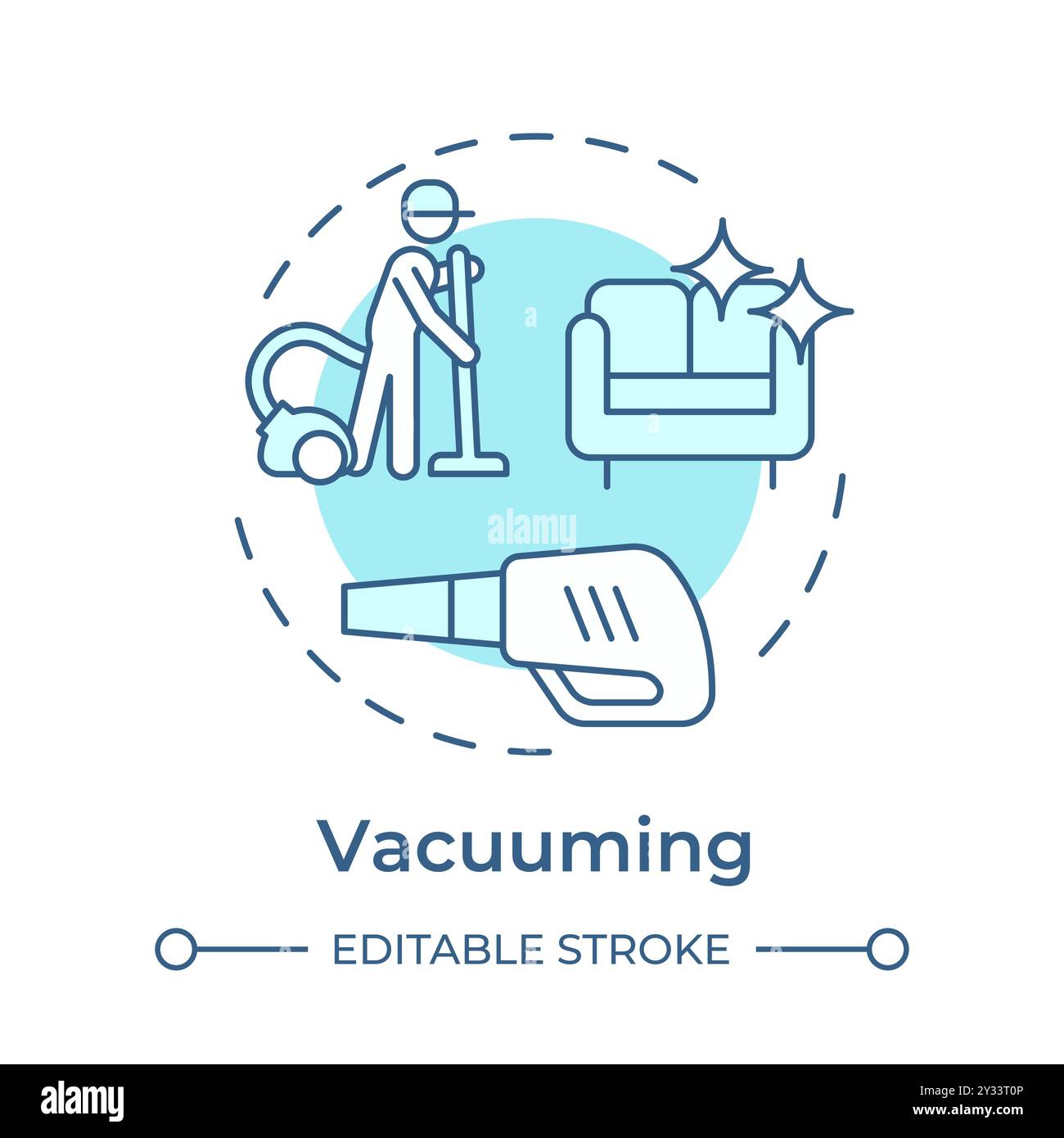 Vacuuming soft blue concept icon Stock Vector