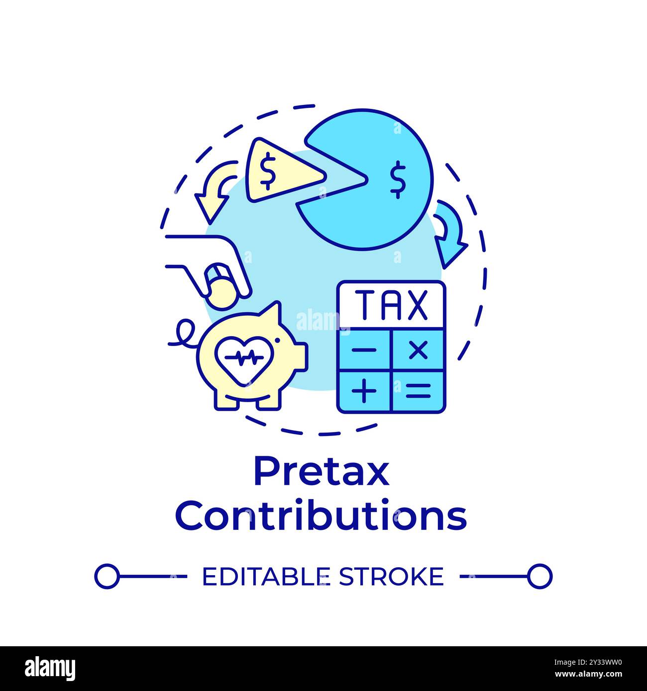 Pretax contributions multi color concept icon Stock Vector