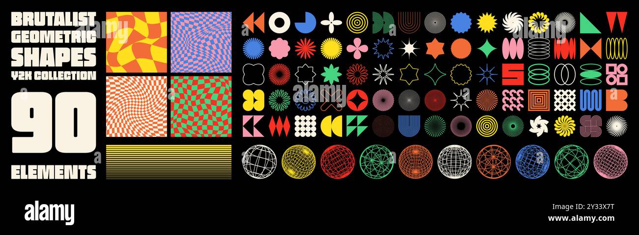 Brutalist geometric shapes, modern symbols. Groovy checkered pattern ...
