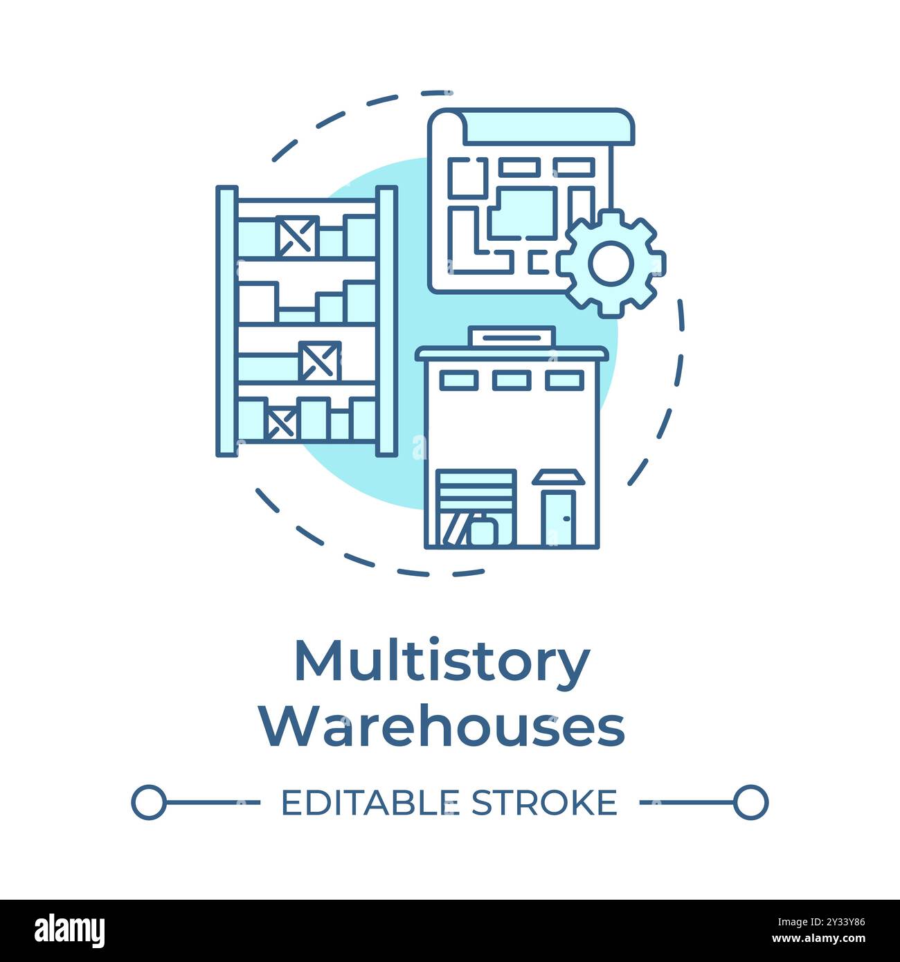 Multistory warehouse soft blue concept icon Stock Vector