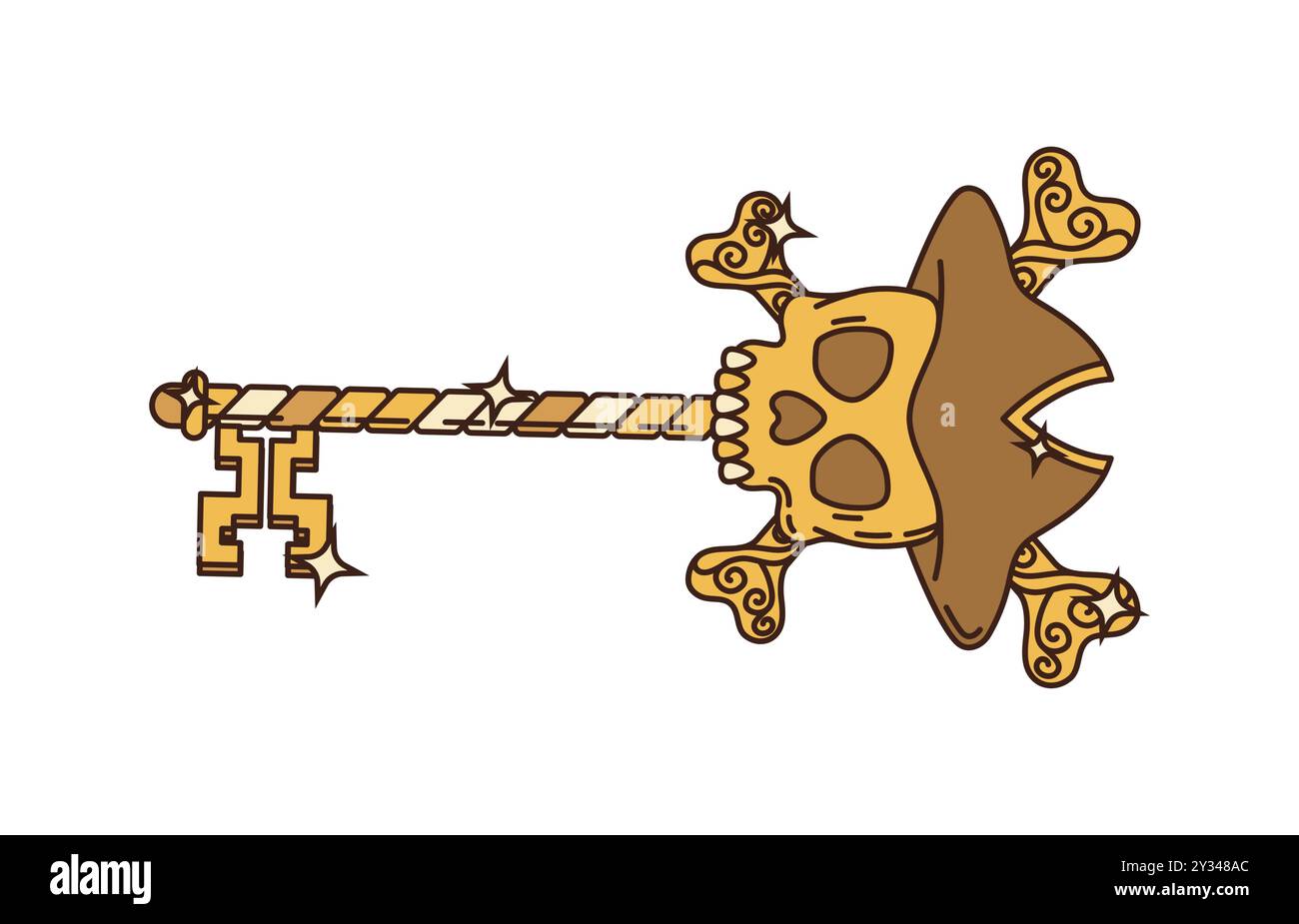 Cartoon groovy pirate and corsair ancient key. Isolated vector ...