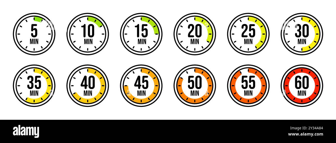 Stopwatch icons. Colorful simple chronometer, time counter with dial ...