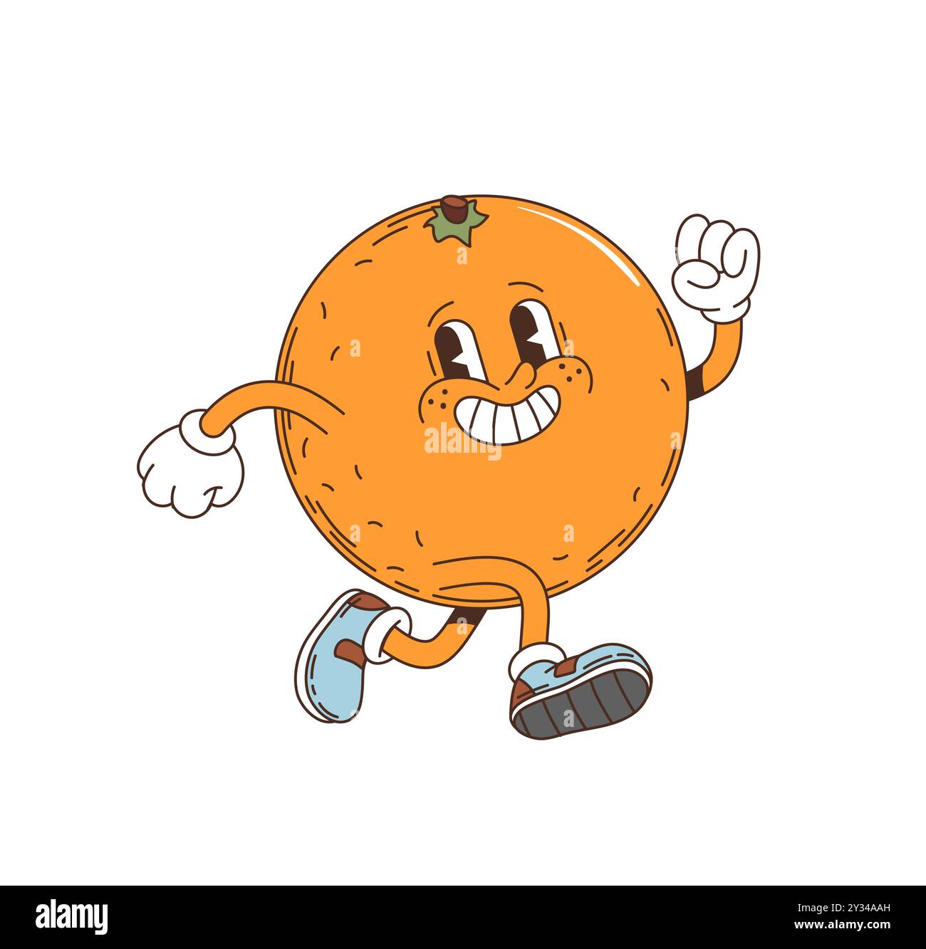 Cartoon groovy orange retro character. Isolated vector smiling citrus ...
