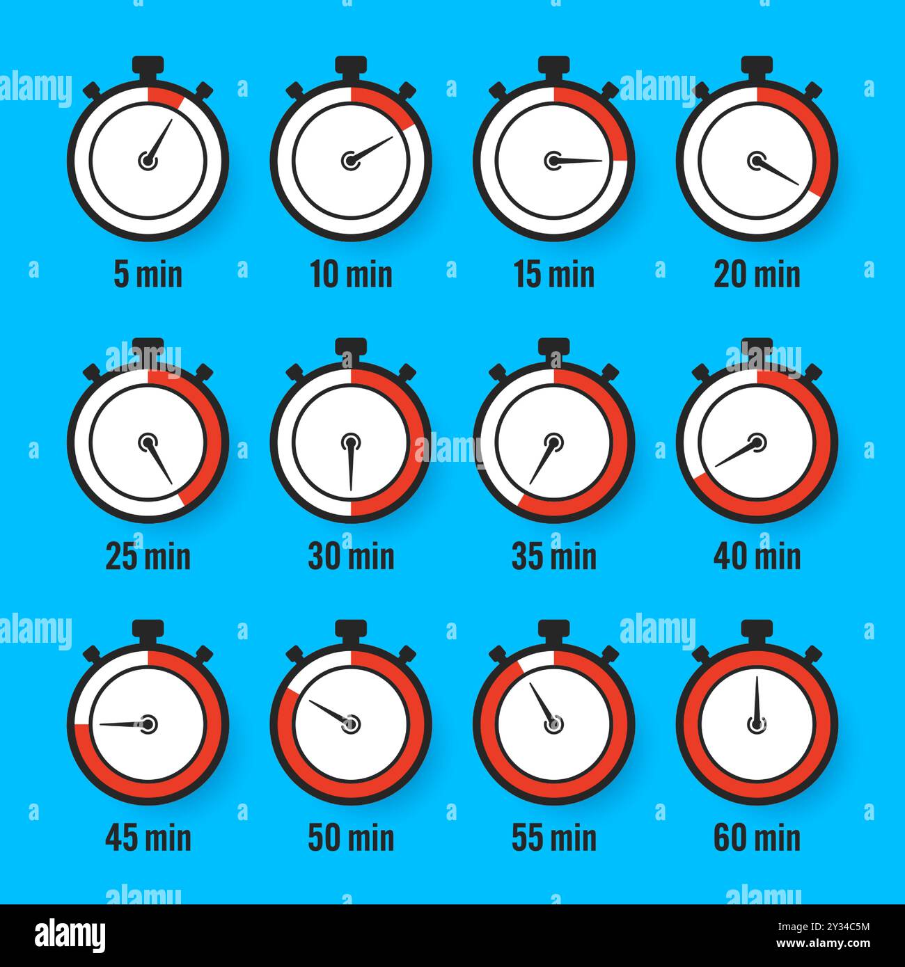 Stopwatch icons. Colorful simple chronometer, time counter with dial ...