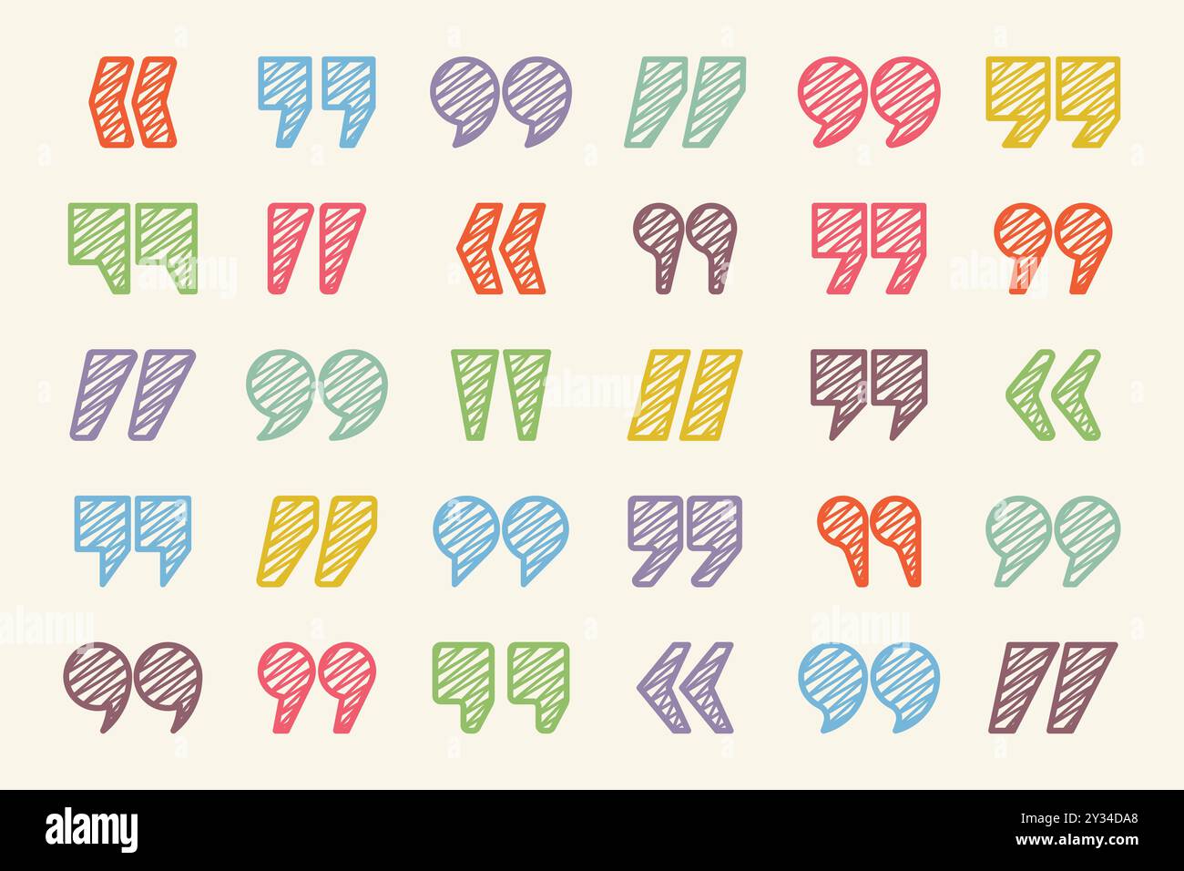 Hatched text quotation marks. Hand drawn quotes icon. Typographic ...