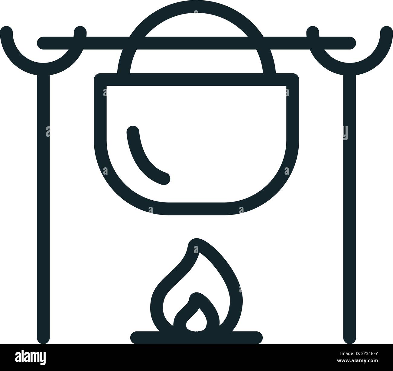Minimal line art icon of a cooking pot hanging over a campfire Stock ...