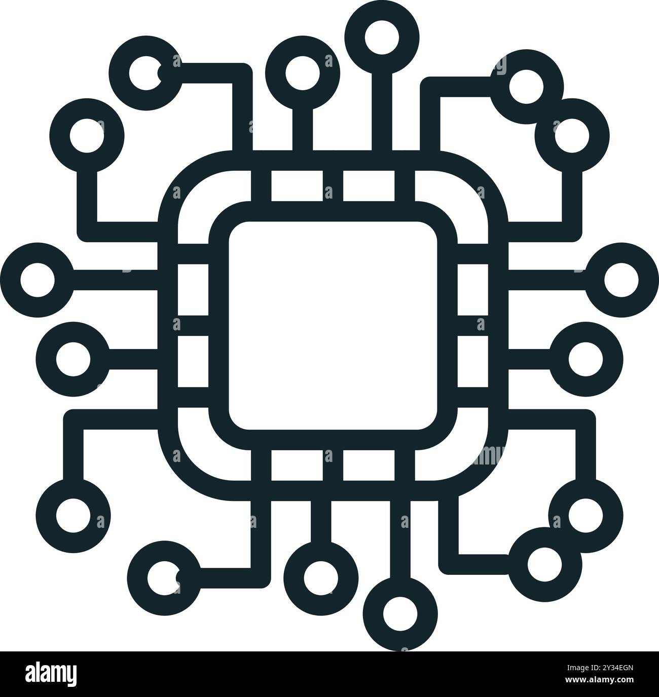 Microchip is connecting with nodes in a network, symbolizing artificial intelligence Stock Vector