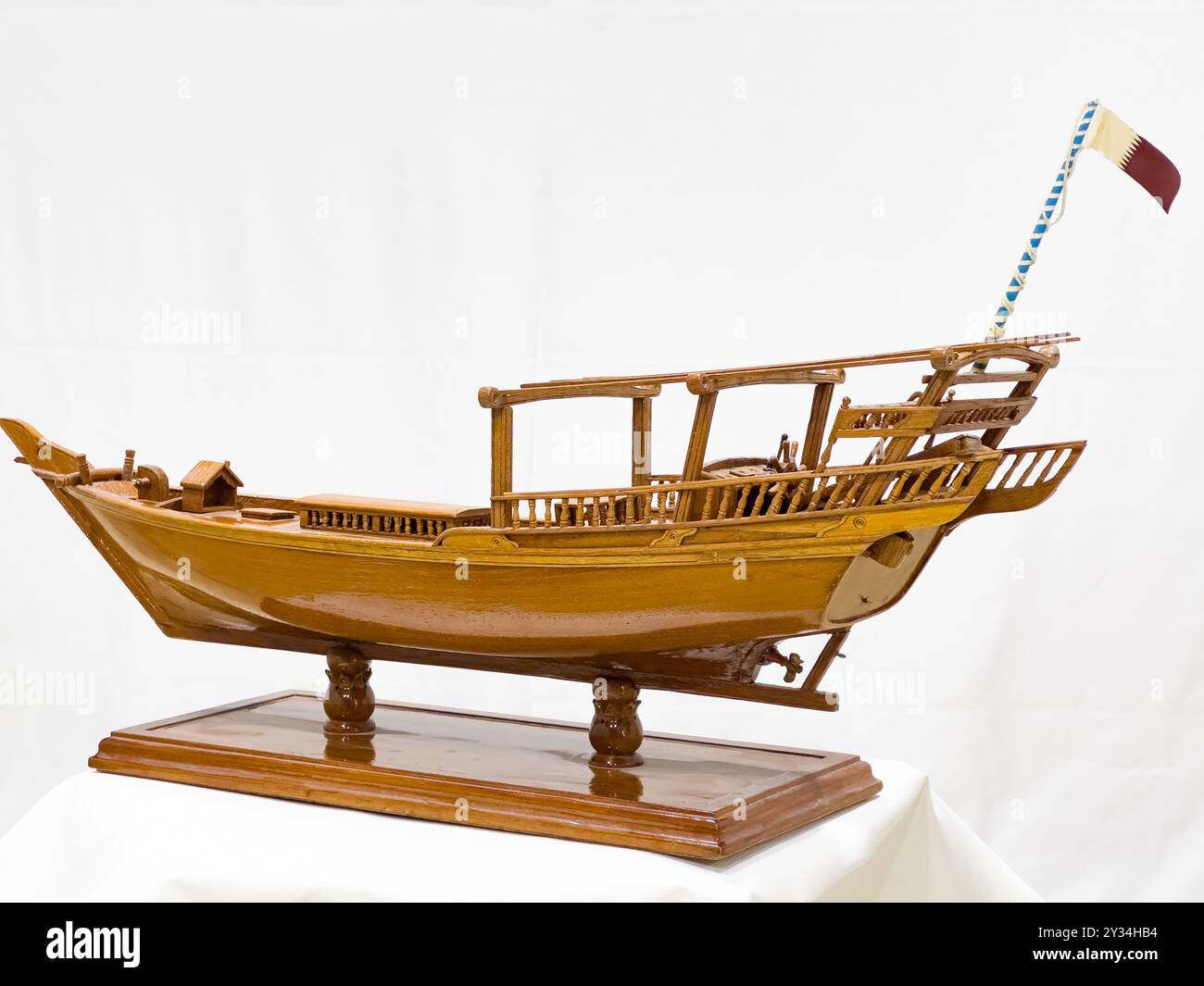 Traditional Arab wooden dhow boat model on display at Doha Qatar Stock ...