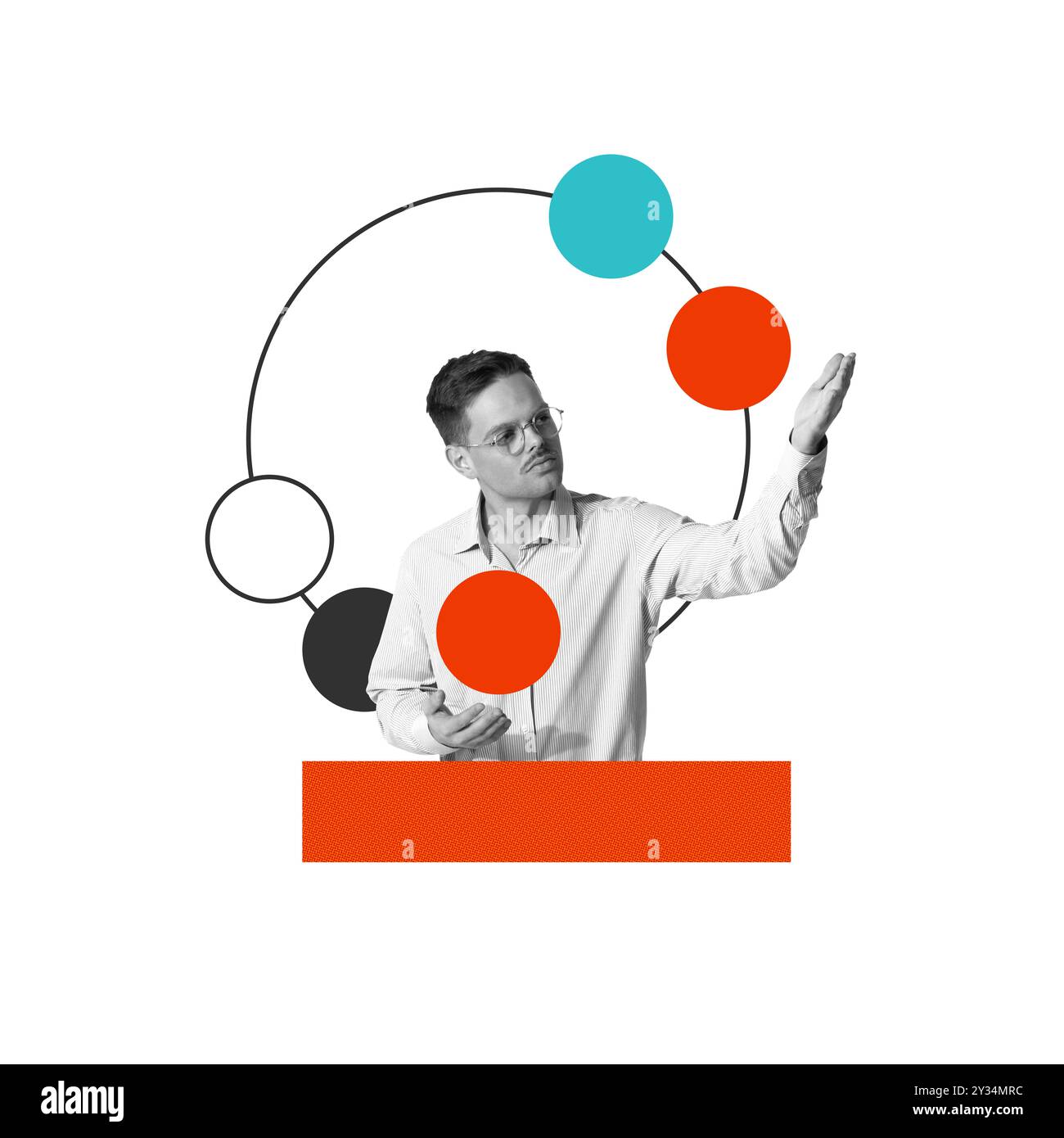 Man presenting circular diagram. Leadership explaining strategy ...