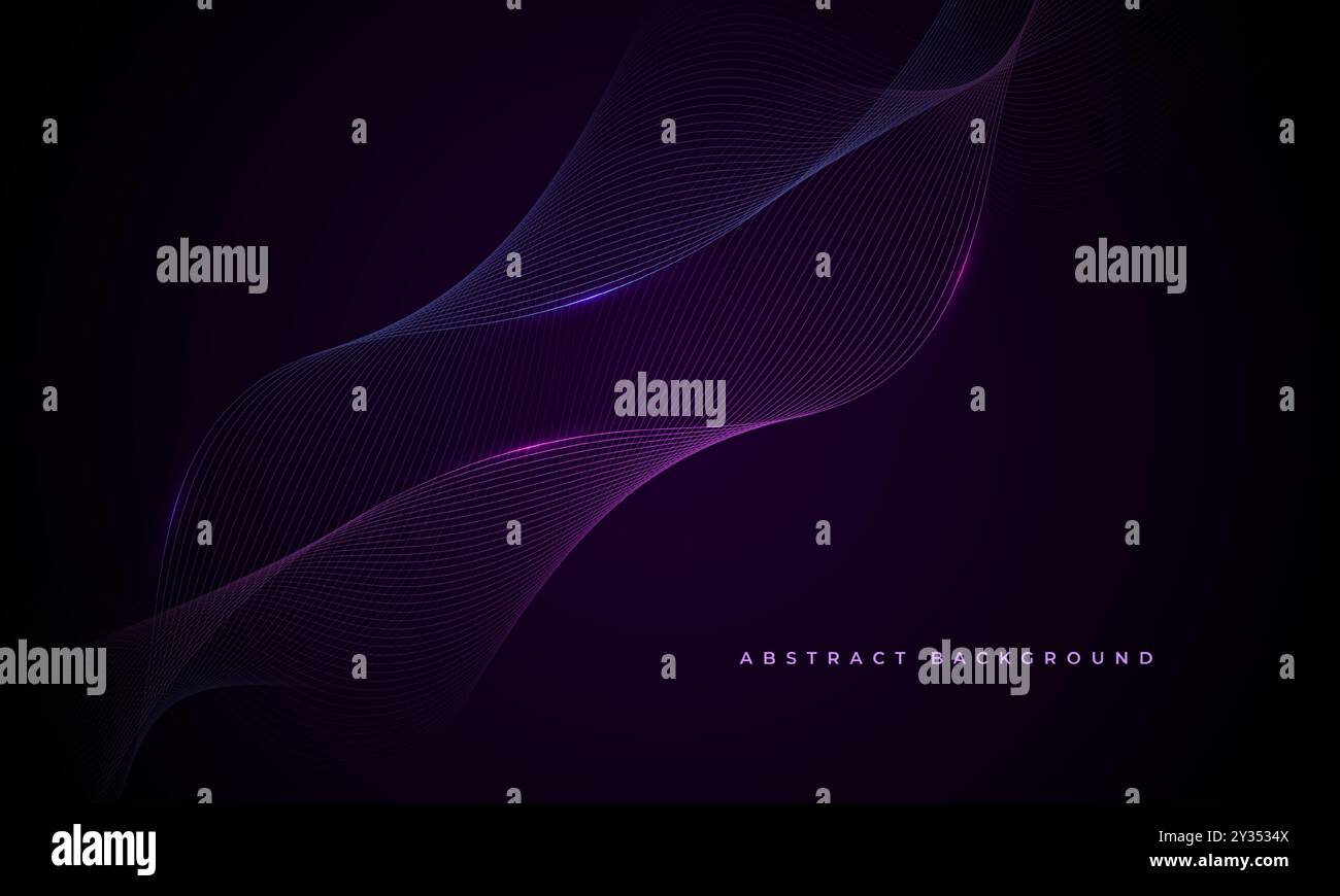 Dark abstract vector background with glowing blue and purple wavy lines ...