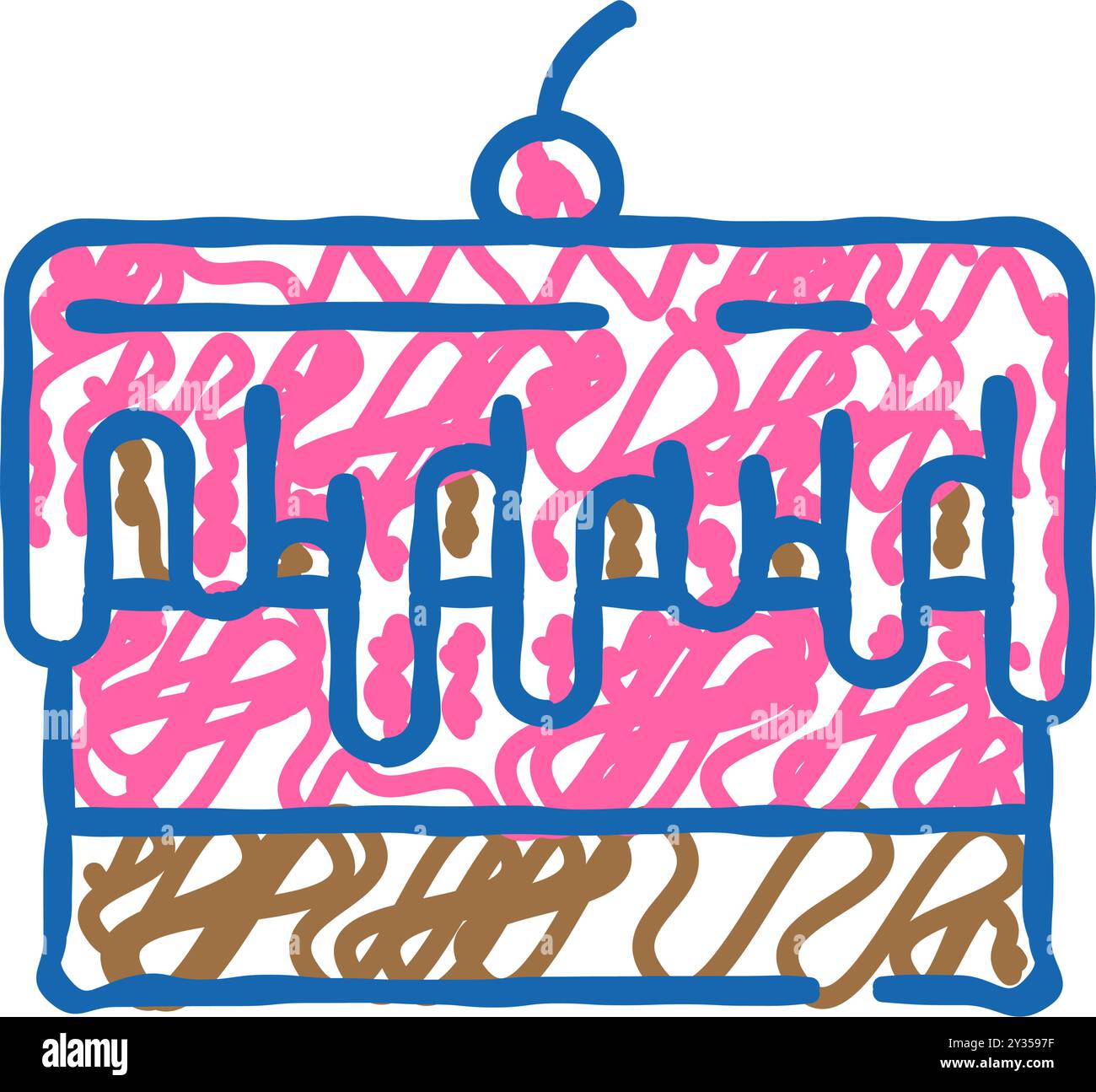 cake pie with cherry and cream icon doodle illustration Stock Vector ...