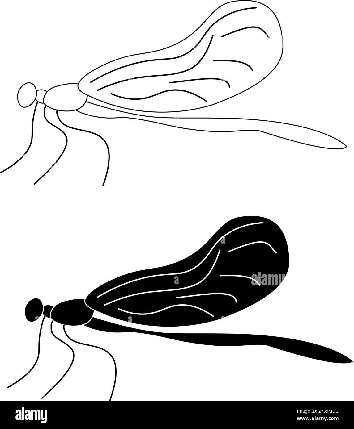 Vector dragonfly. Isolated object on white background. Silhouette flat illustration. Line art. Stock Vector