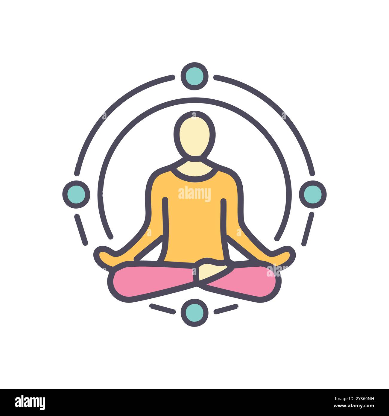 Meditation & peace. Peaceful person meditating, finding inner peace and tranquility.  Symbol of mindfulness, relaxation, and spiritual growth. Stock Vector