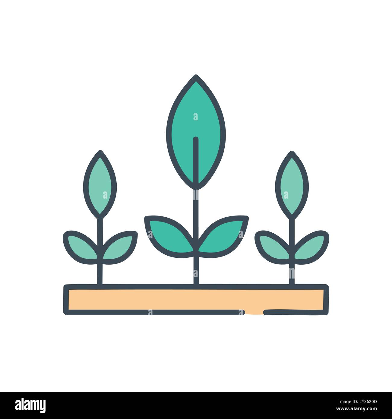 Growing plants. Three plants at different growth stages, symbolizing development and progress. Stock Vector