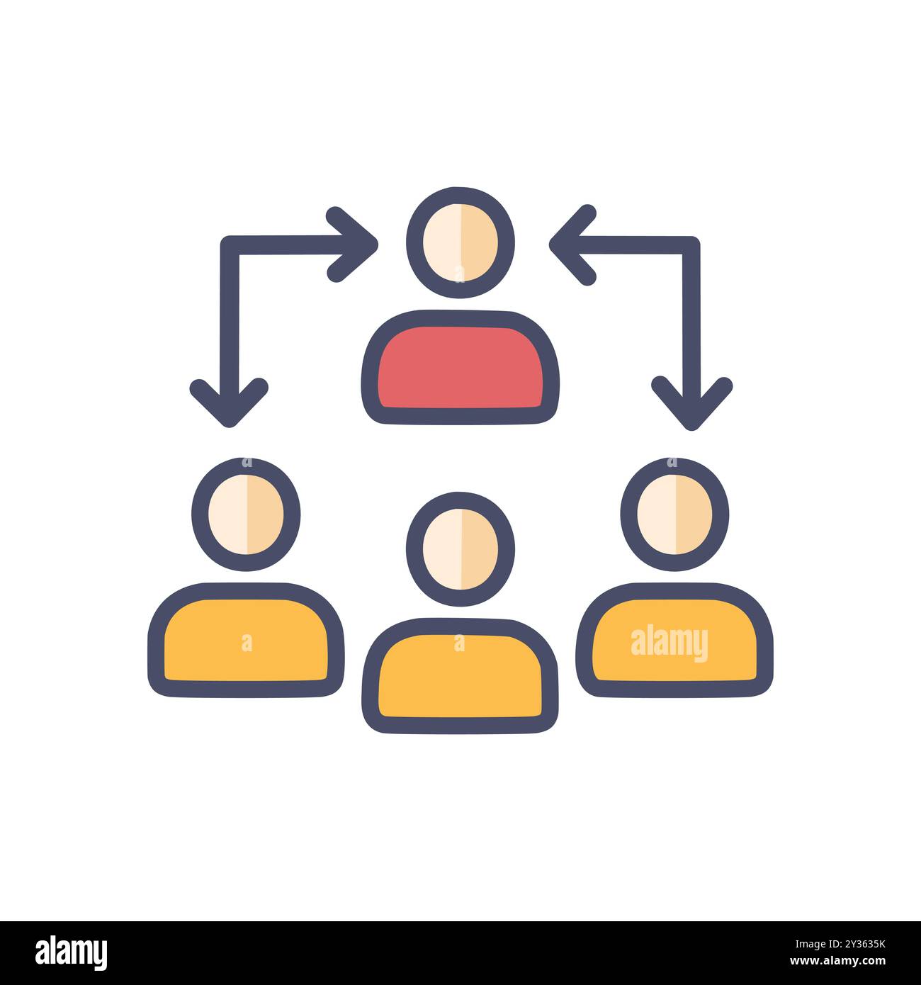 Team leadership icon. Simple icon representing a leader interacting with a team of people. Symbolizes teamwork, collaboration, and communication. Stock Vector