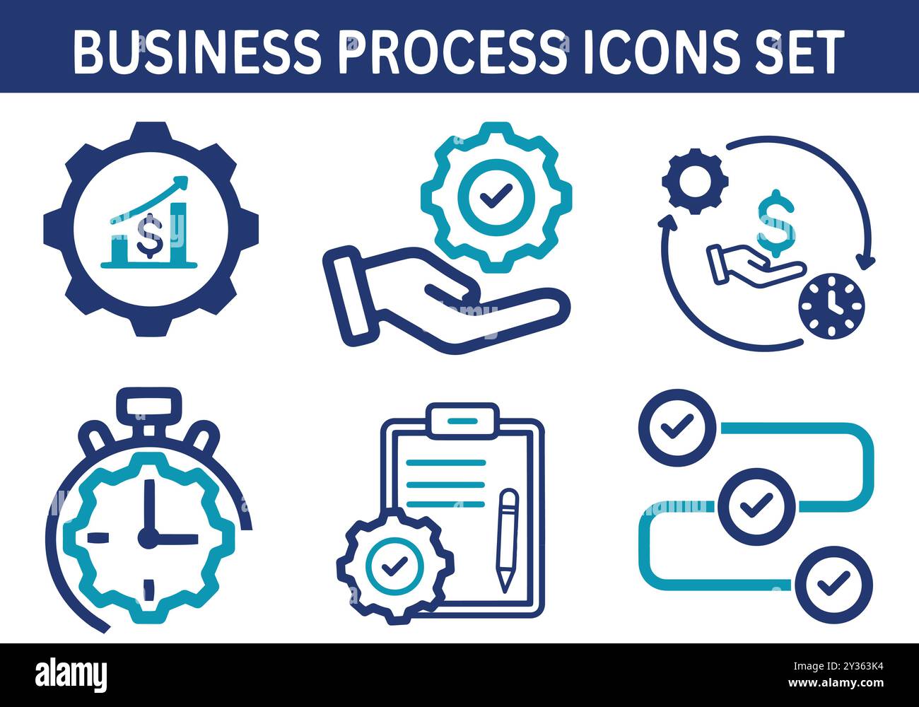 Business process technology icons set vector system teamwork hi-res ...