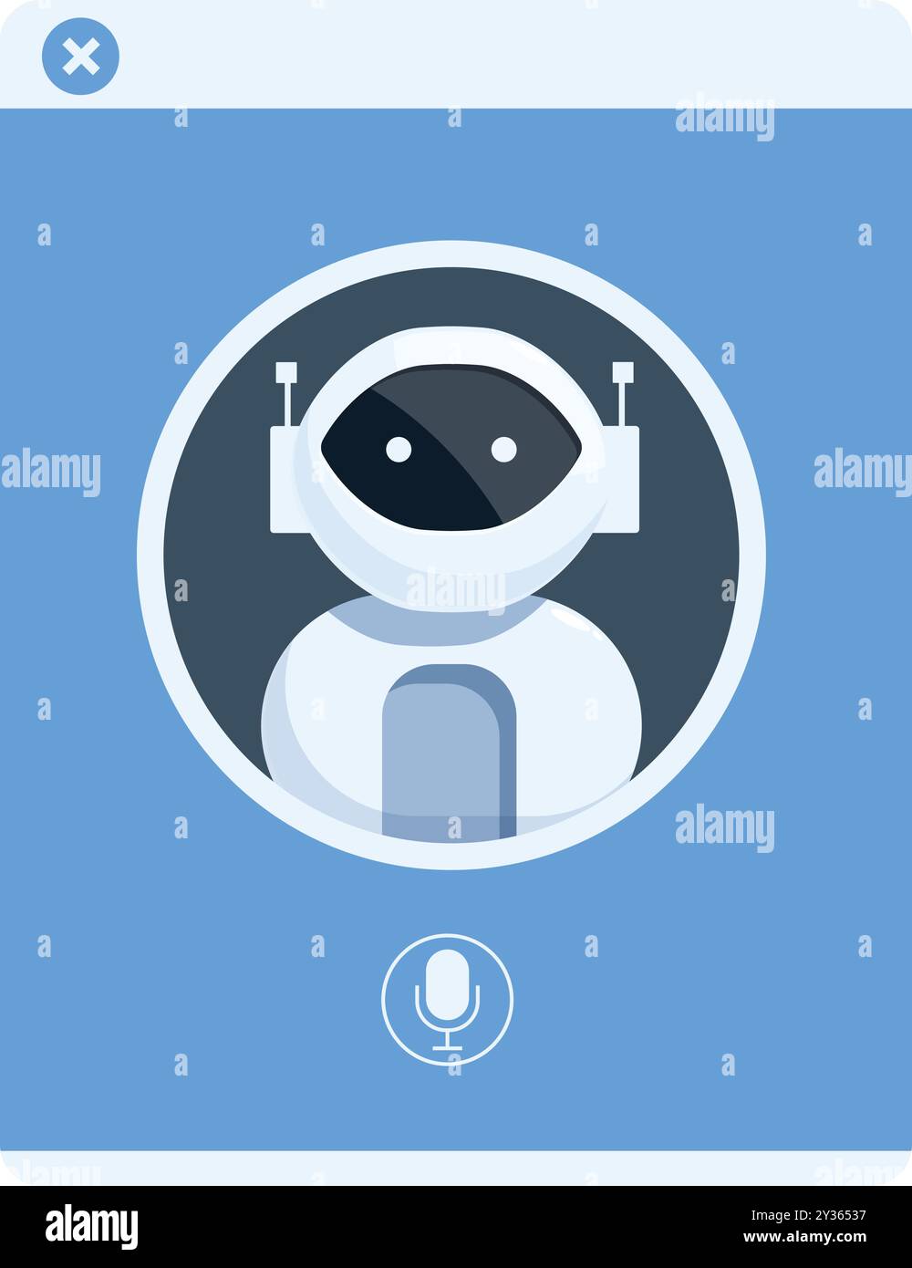 Chatbot app displaying on smartphone screen with microphone icon, suggesting voice command for communication Stock Vector