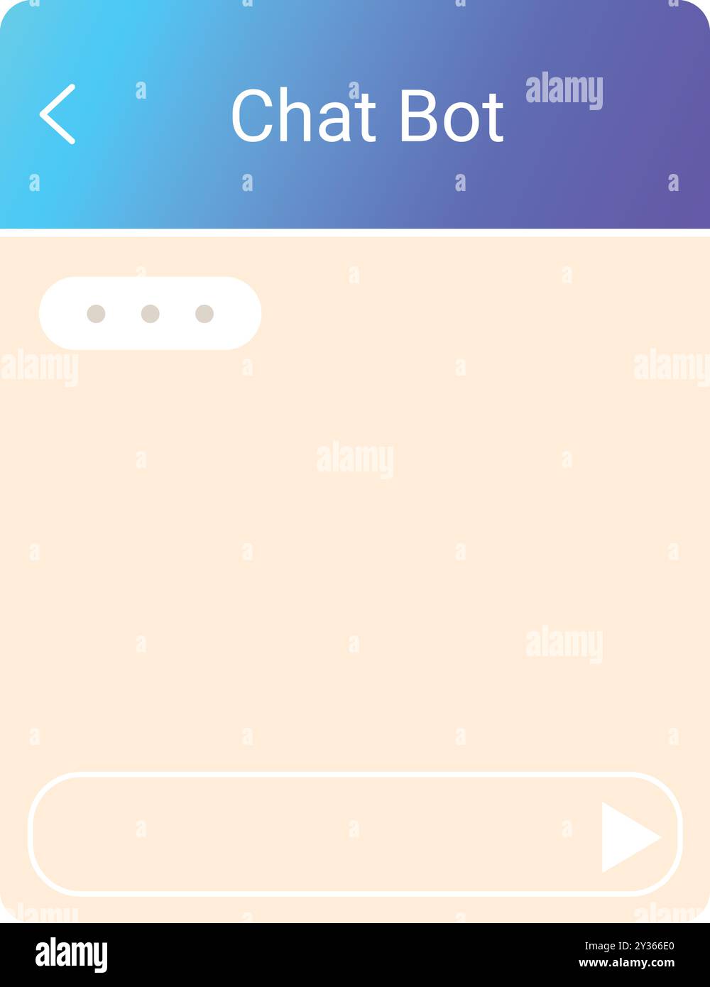 Chat bot interface is displaying a blank message bubble ready for text Stock Vector