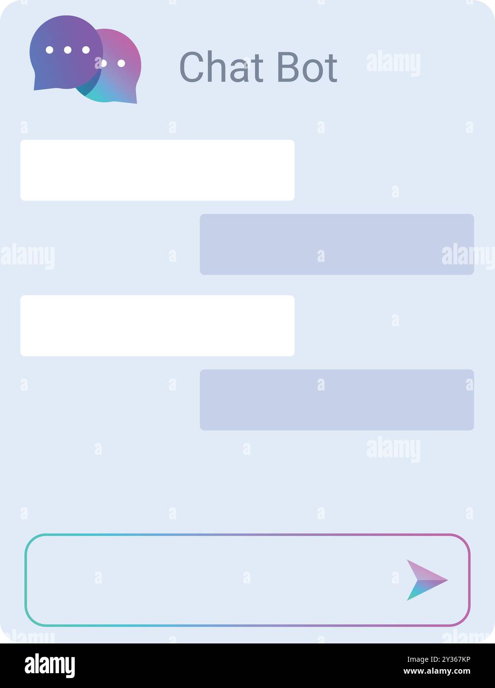 Modern chat bot interface displaying chat history and an input field for engaging in automated conversations Stock Vector