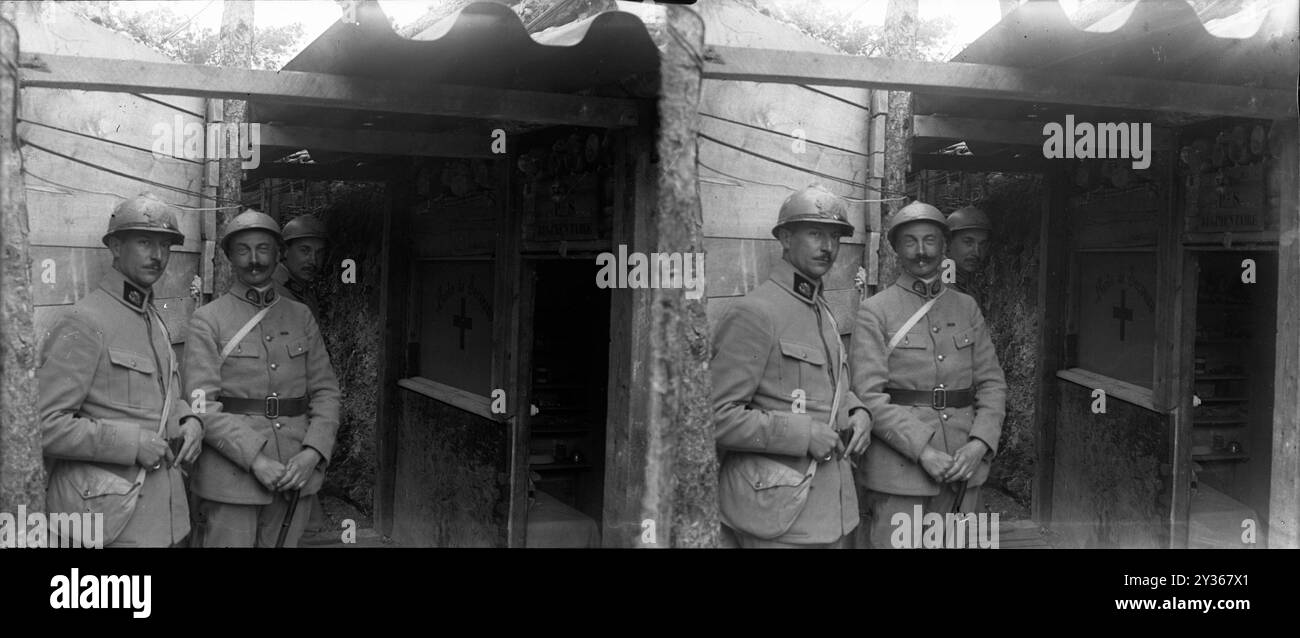 World War 1 French medics stand in a trench somewhere in France. Stock Photo